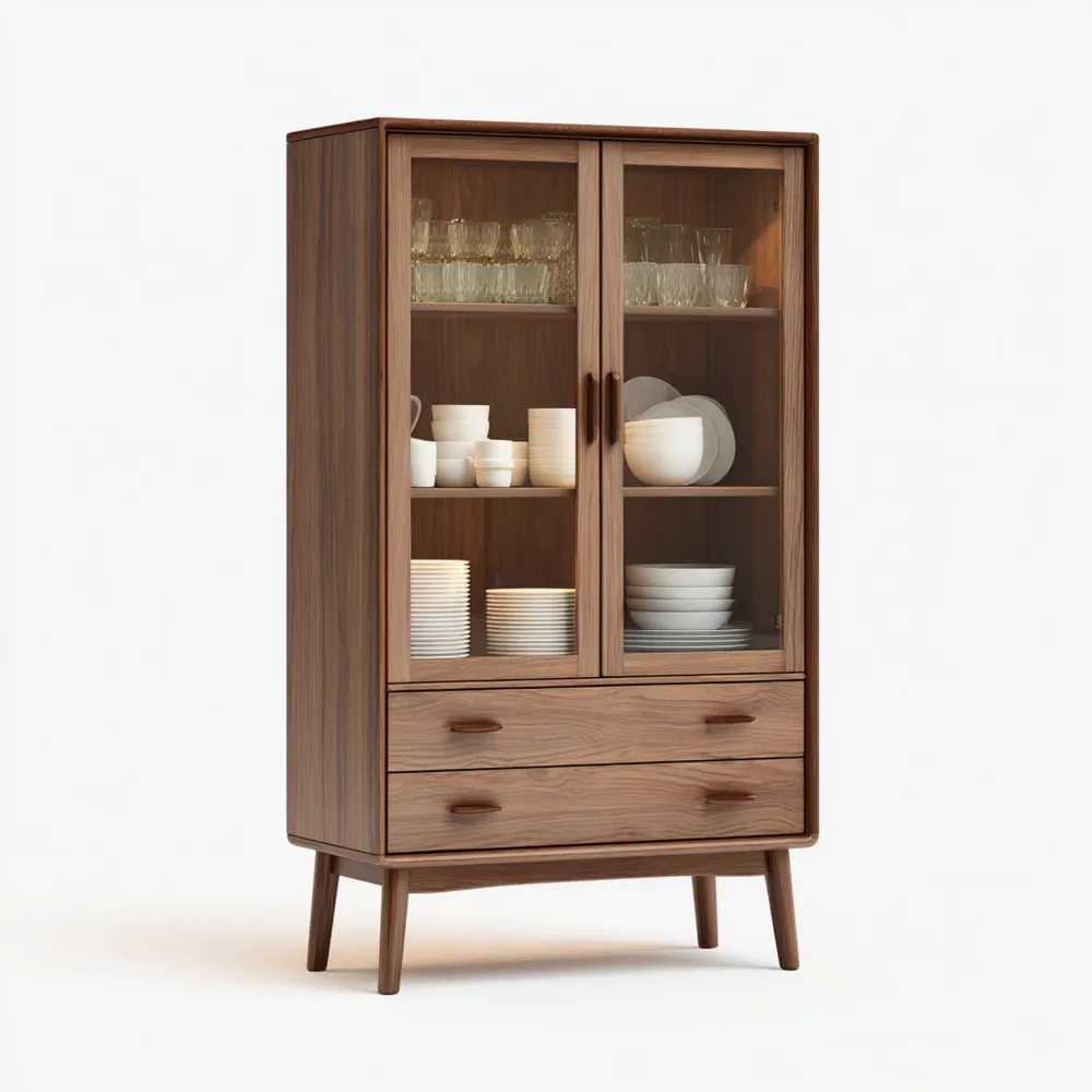 Vitrinenschrank Holz 90x40x180 cm - Walnussbraun - Moderner Stil