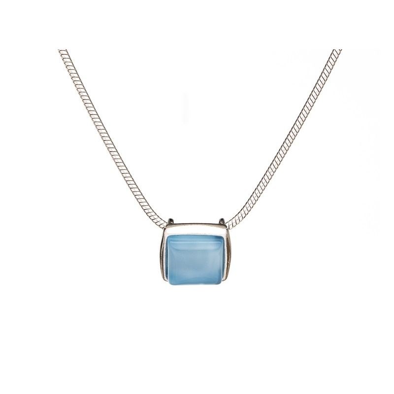 COLLIER AGATE BLEUE ARGENT RHODIE