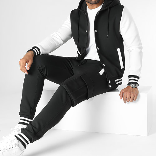 Ensemble Veste Teddy Capuche Et Pantalon Jogging 0123 Noir Blanc