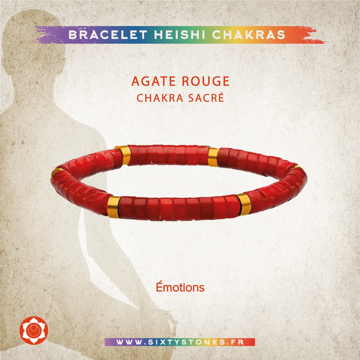 Bracelet Chakra Perles Heishi Agate Rouge-XS-14cm