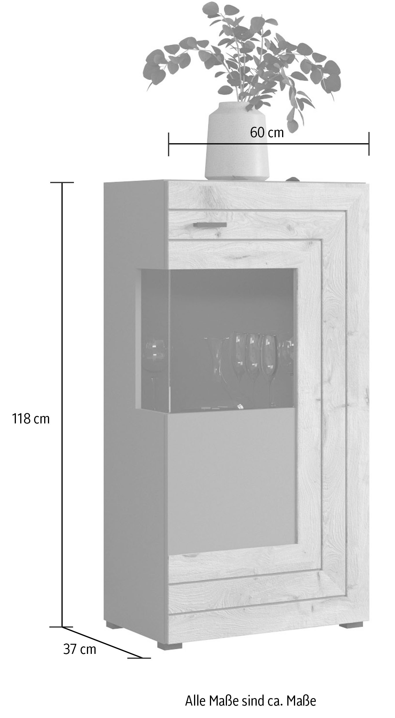 INOSIGN Vitrine »Aalborg, Höhe 118 cm, 1 Glastür, 2 Fächer, 2-farbig, Metallgriffe« Anrichte, Schrank, Kommode, Midischrank, Wohnmöbel, Wohnzimmer