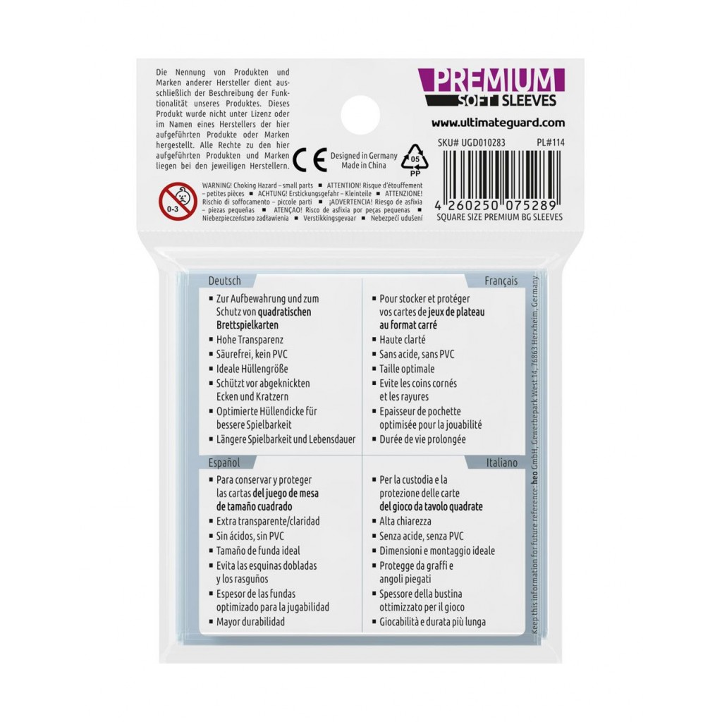 Ultimate Guard 50 pochettes Premium Sleeves jeux de plateau au format carré
