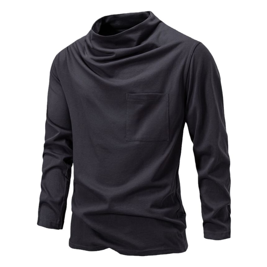 Blueforce - T-shirt met lange mouwen en mockneck, effen zakje en detail