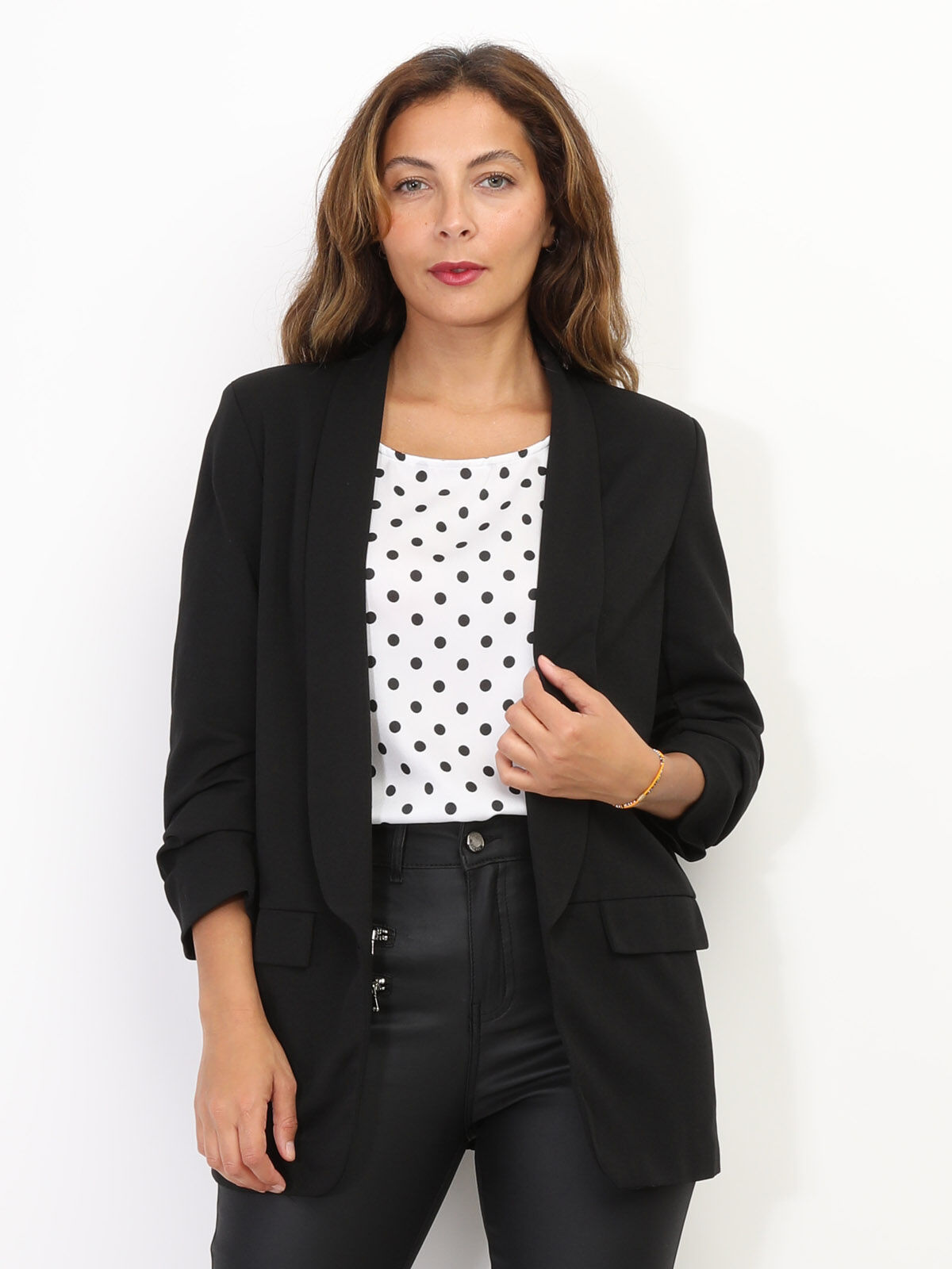 Blazer à manches plissées- Noir