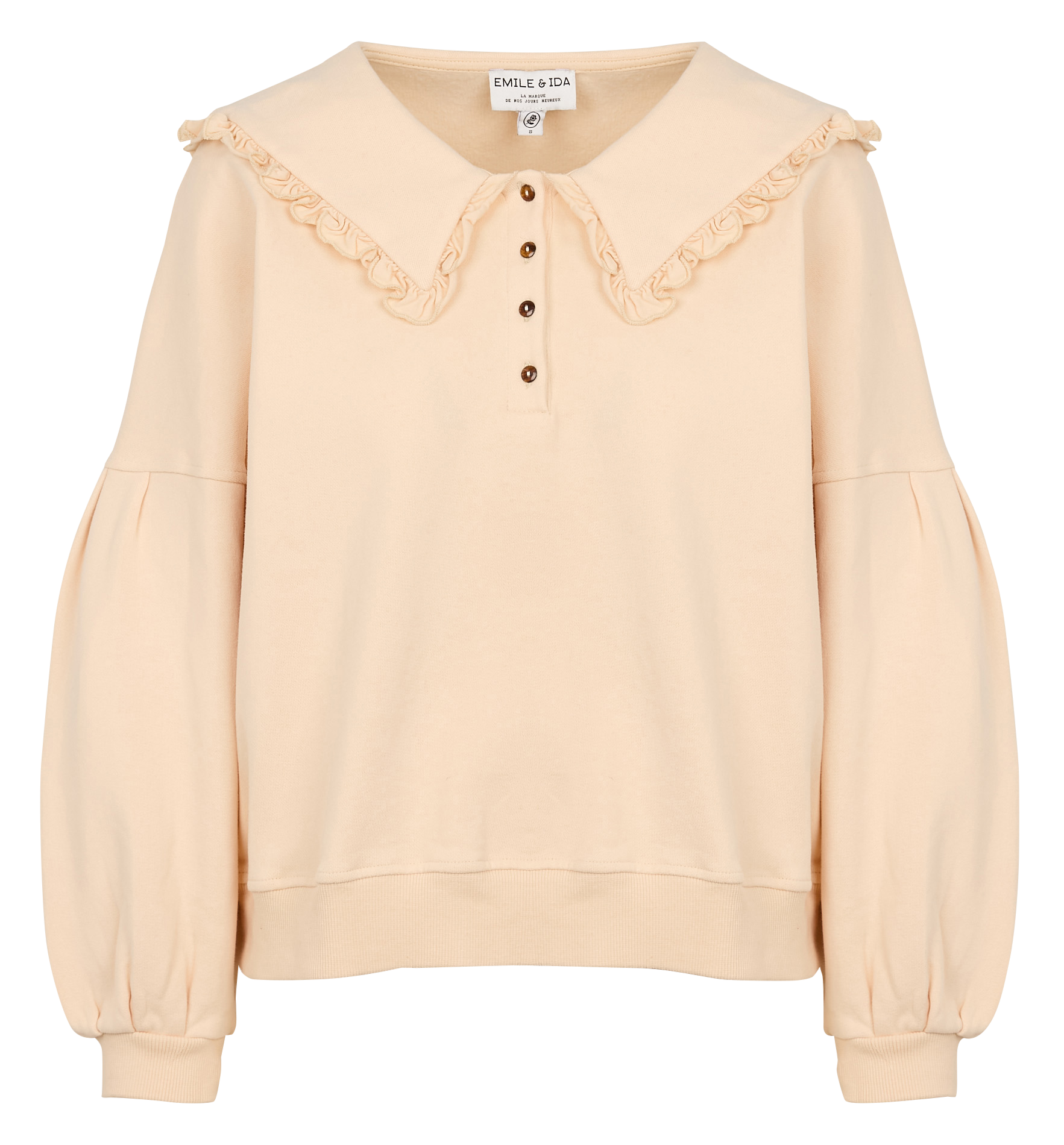 AMELIE - Sweat à col volanté en coton bio | Blanc