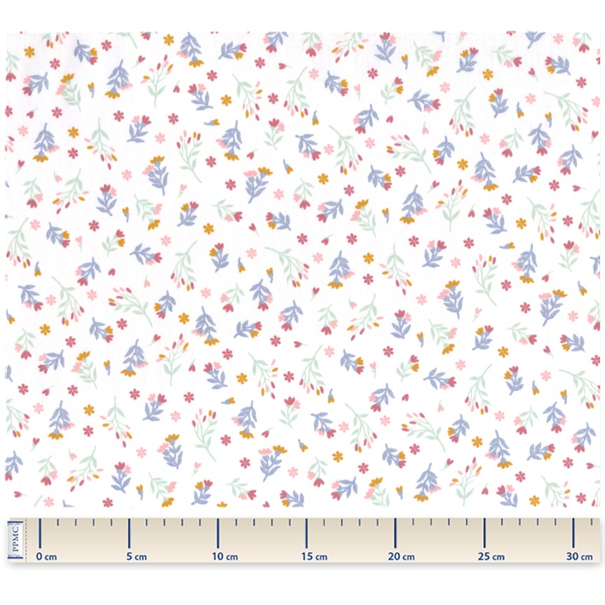 Coupon Tissu 50 Cm Ex2417 Branches Pailletées Bleu Blanc