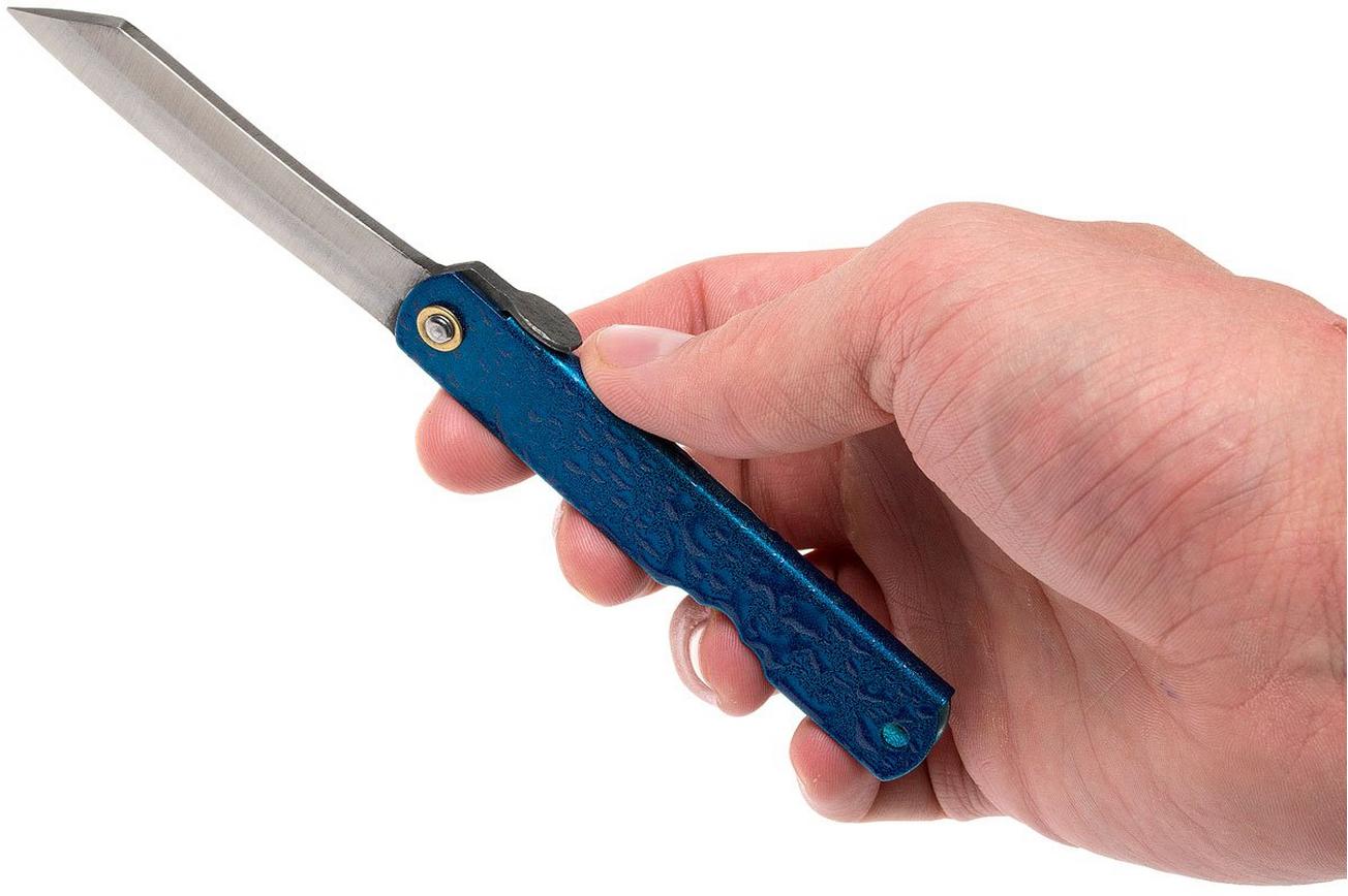 Higonokami zakmes 7,3 cm HIGO28, Blue paper steel, blauw