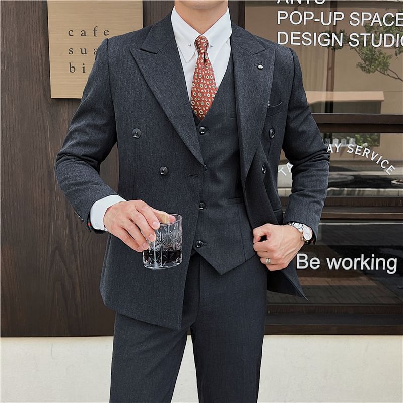 Blueforce - Set: Blazer met reverskraag en dubbele rij knopen + effen pantalon + vest