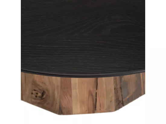 ANDREA - Table basse ronde 90x90cm bois Pin recyclé plateau noir piétement naturel