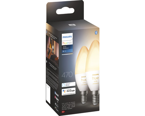 Philips Hue Kaarslamp White Ambiance Dimbaar Wit E14 2x 5,2W 2x 320 lm Warm Wit - Daglicht Wit 2 stuks - Compatibel met SMART HOME van Hornbach