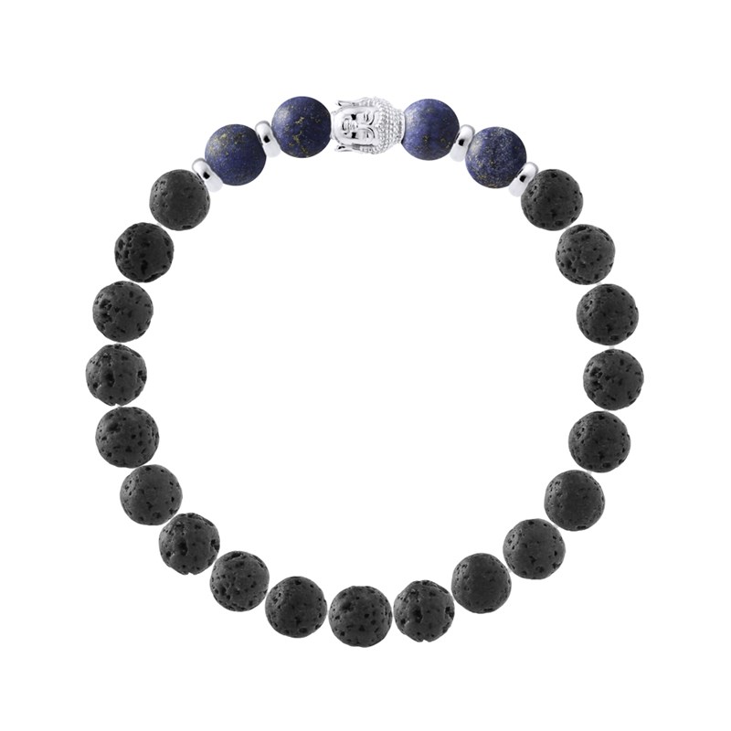 Bracelet BUDDAH Véritable Chrysocolle Bleue - Pierre de Lave Naturelle - Argent 925