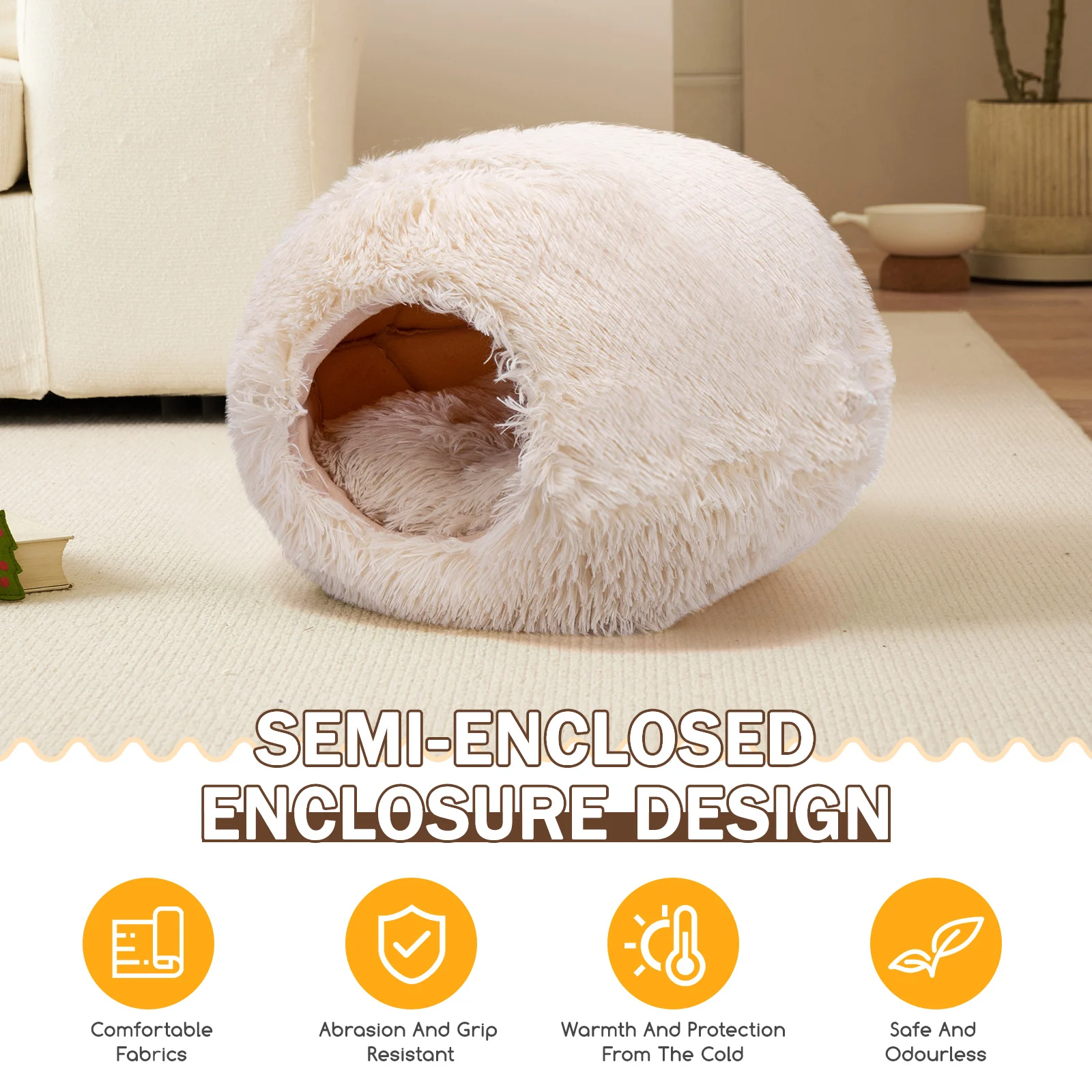 Nobleza - Cama para Gatos, Tenda para Gatos com Proteção contra o Frio, Almofada Removível e Destacável, Cama Semiaberta para Gatos de Pequeno e Médio Porte, 47×46×36cm
