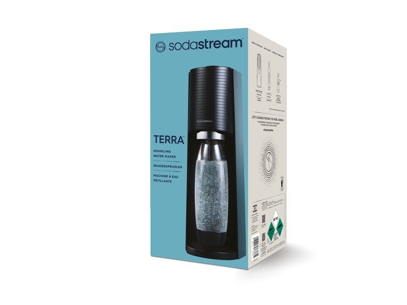 Sodastream Wassersprudler Terra Schwarz Wassersprudler mit Fuse Kunststoffflasche und Quick Connect Zylinder