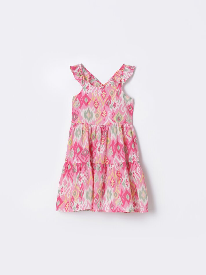 Vestido estampado com costas cruzadas - Rosa Chiclete