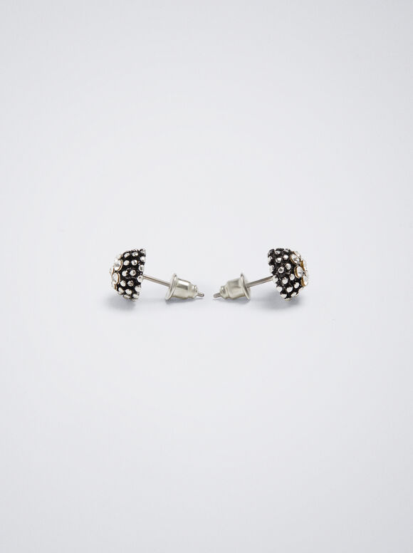 Brincos prateados com strass - Prata