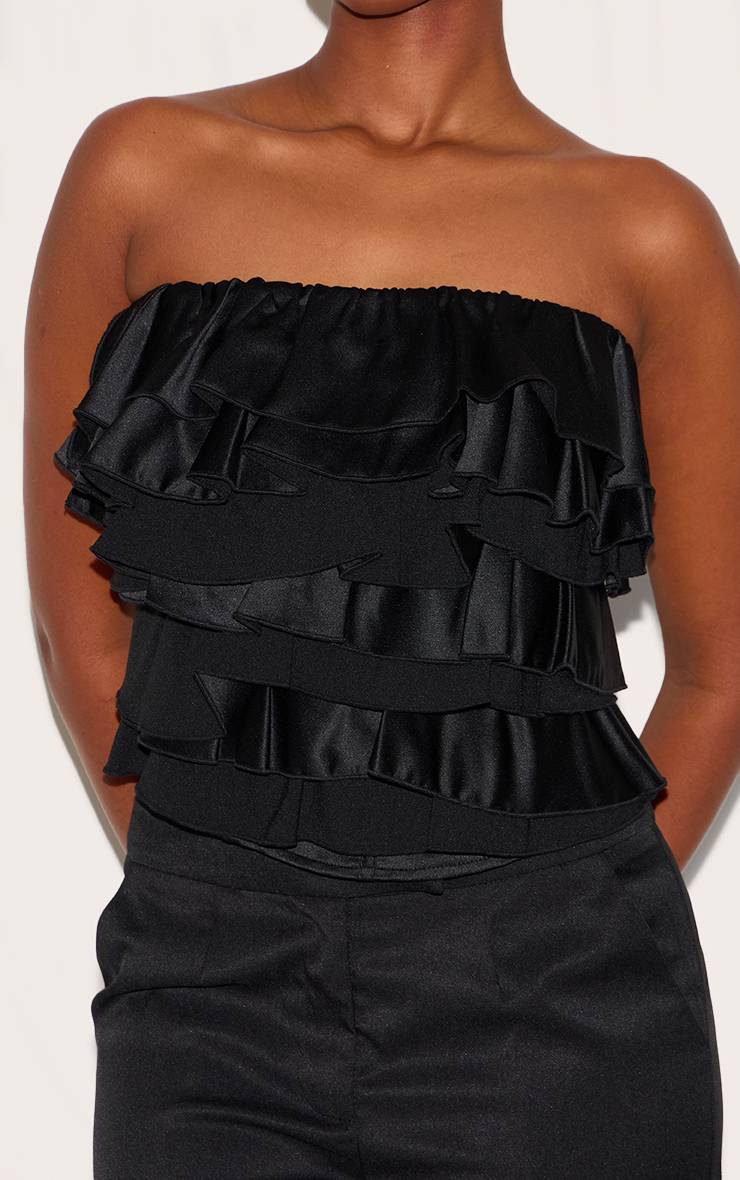 Noir Bandeau À Volants En Satin
