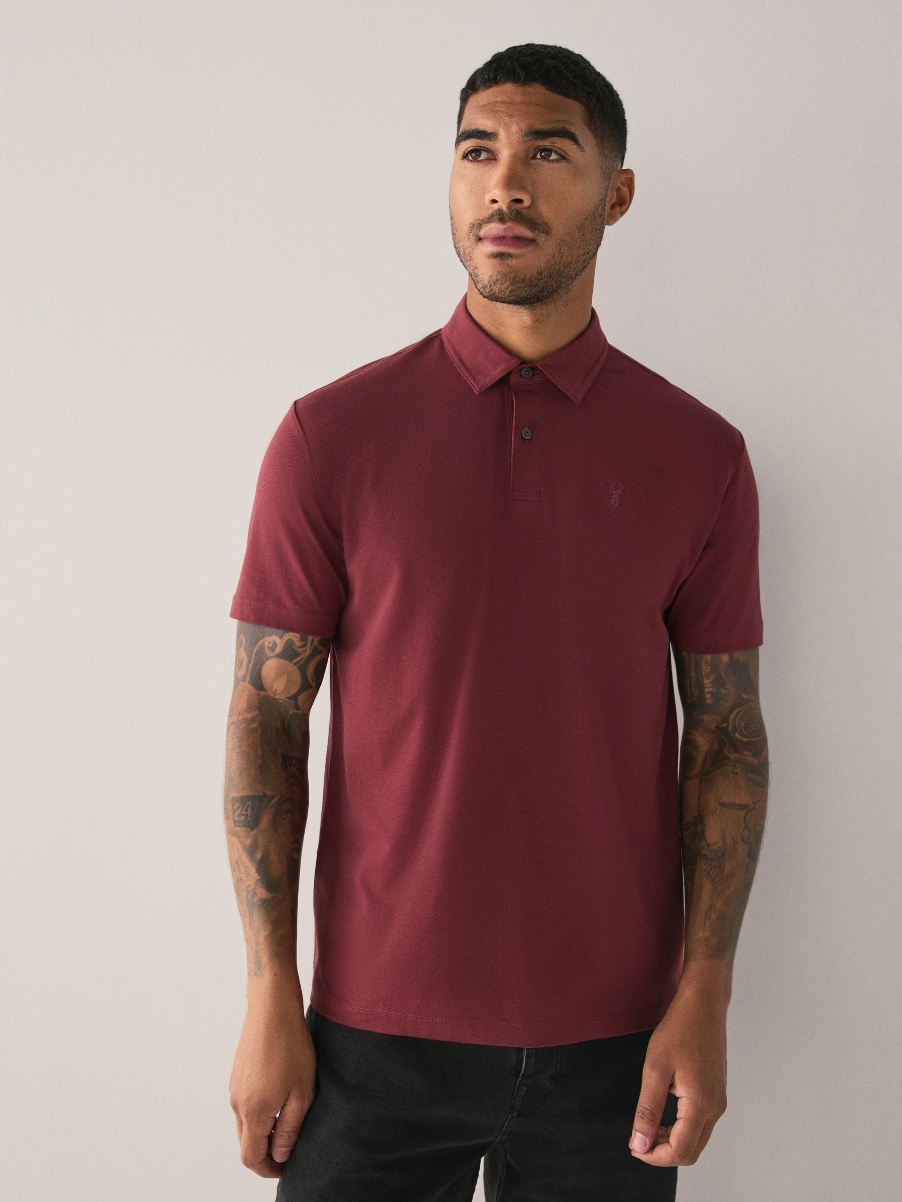 Blauwgroen/Zwart/Roest Rood - Set van 3 jersey poloshirts met korte mouwen