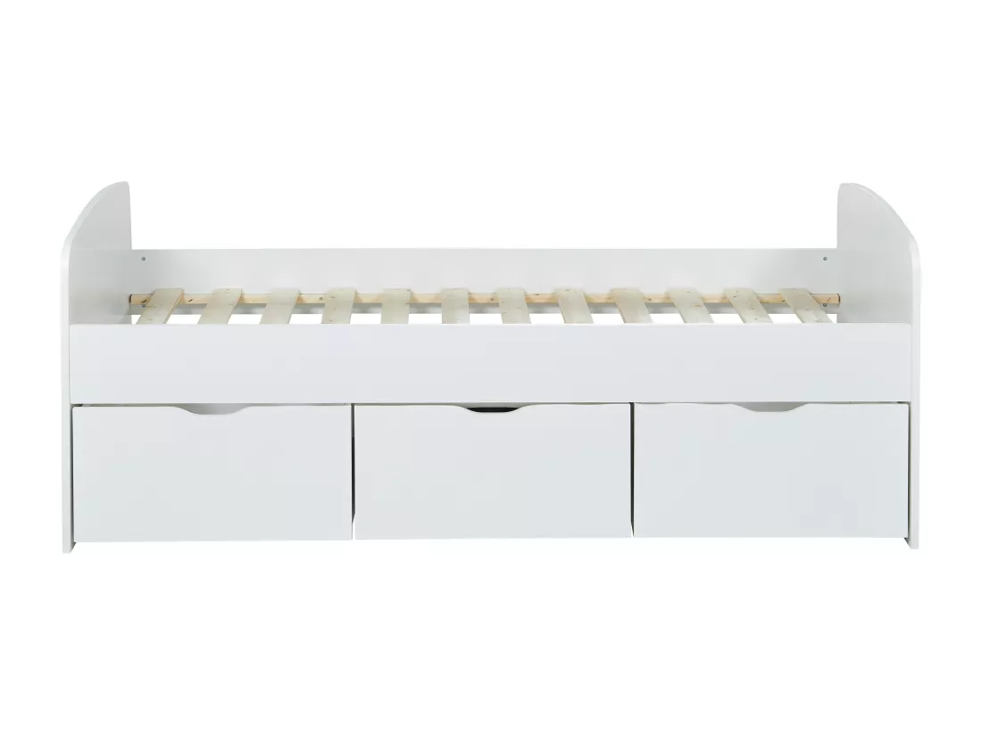 Lit LOUANE avec 2 tiroirs et 1 coffre de rangement - 90 x 190 cm - Blanc