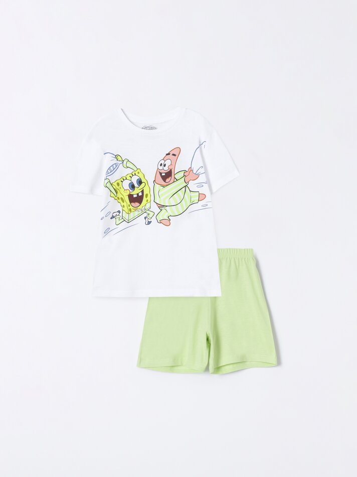 Conjunto de pijama curto estampado do Bob Esponja - Branco Sujo