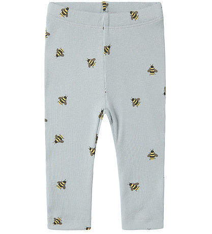 Name It Leggings - Rib - NbmFunkab - Pearl Blue m. Bienen