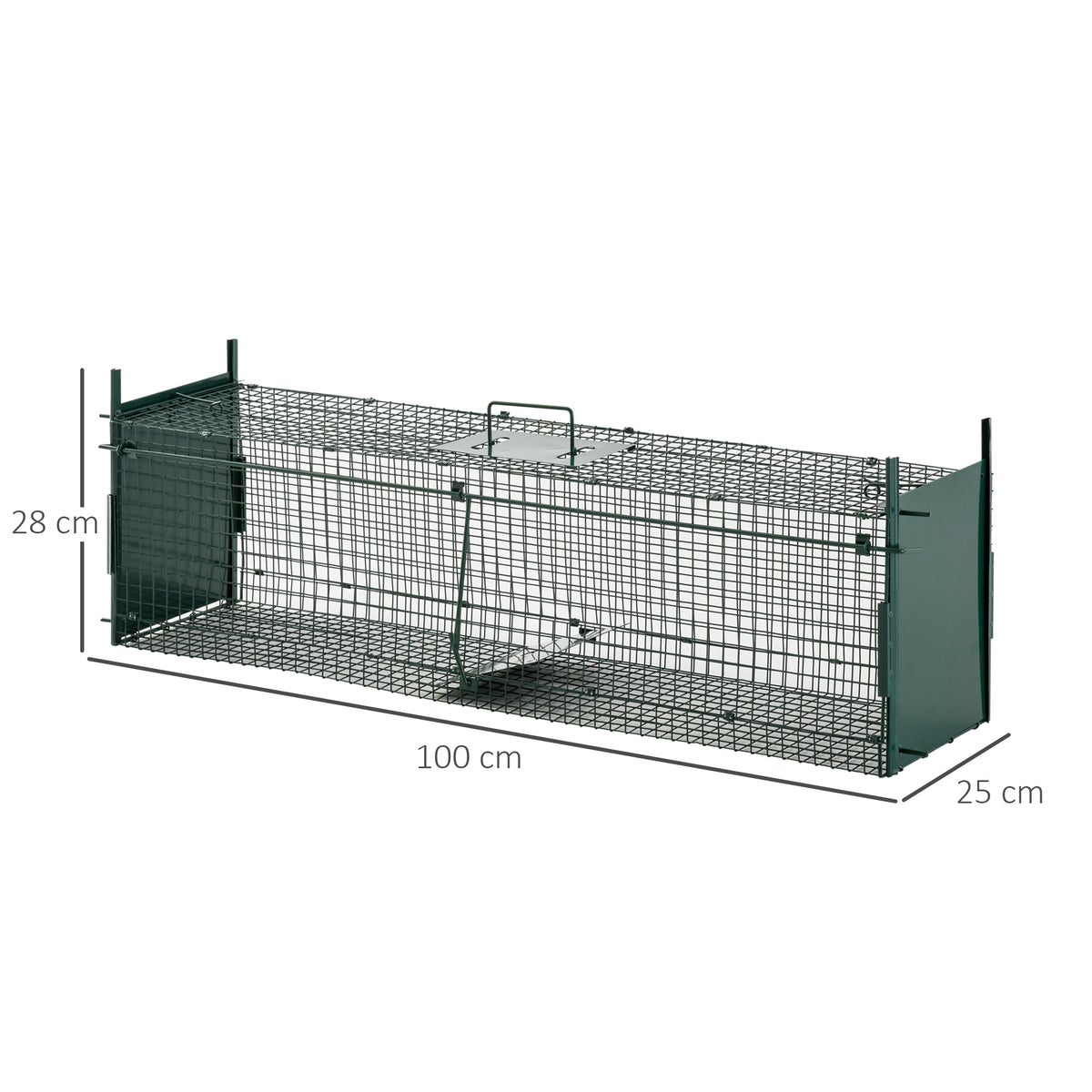 PawHut Animal Trap, marterval voor konijnen, 2 ingangen, handvat, 100L x 25B x 28H cm, metaal, donkergroen