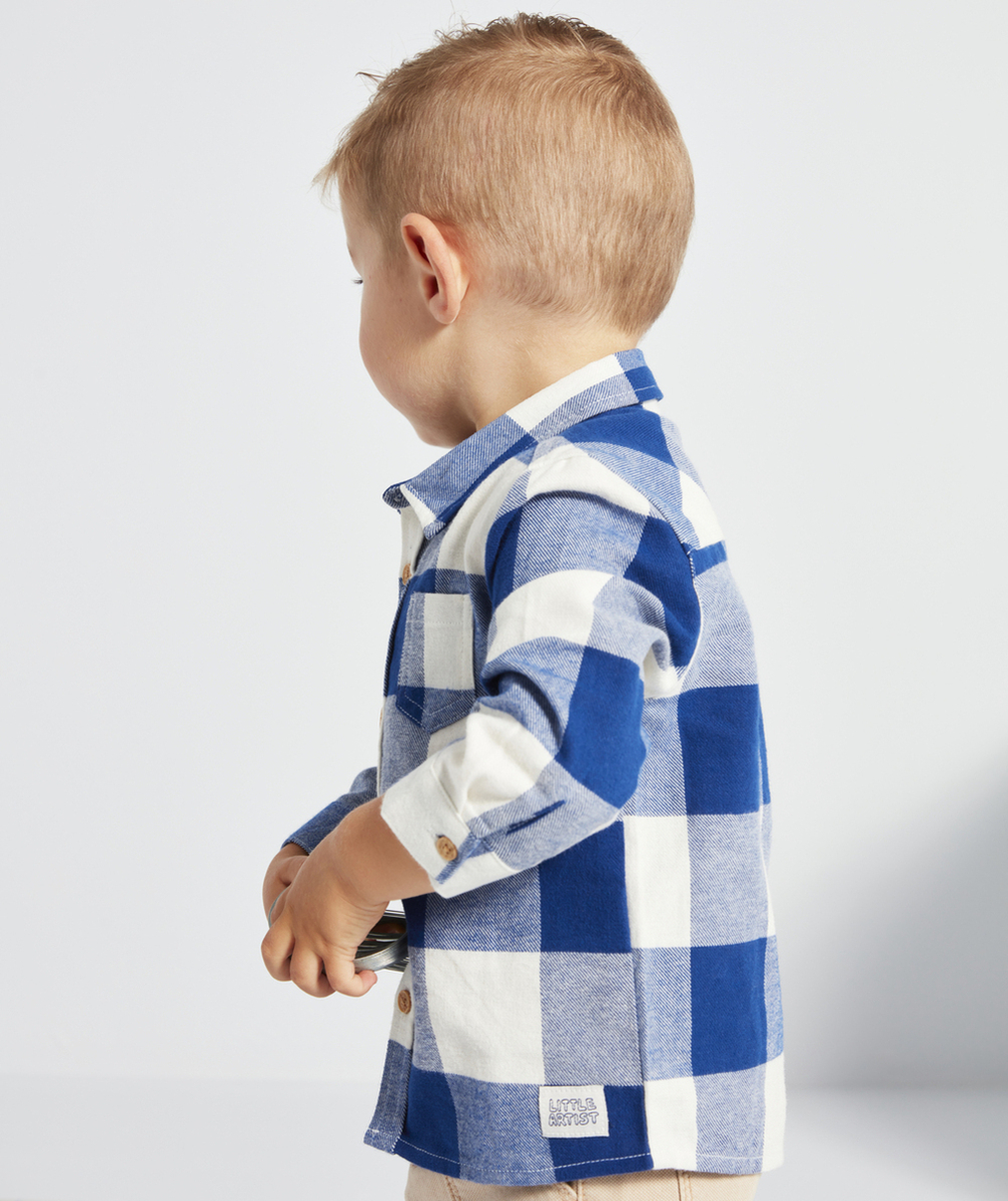 CHEMISE À CARREAUX BÉBÉ GARÇON BLANC ET BLEU ÉLÉCTRIQUE
