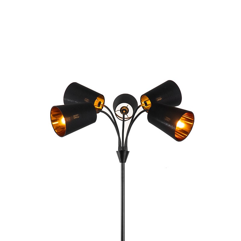 QAZQA - Moderne zwarte staande lamp met 5 lampen - Carmen I Woonkamer I Slaapkamer - Staal, langwerpig - LED-compatibel E14