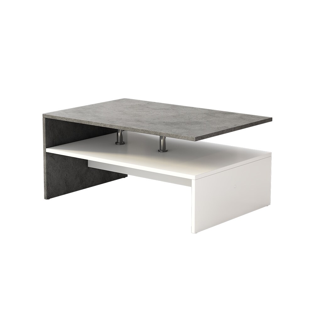 Oskar-Store Couchtisch Mike 90 x 42 cm, Beton Weiß, moderner Tisch mit Ablagen