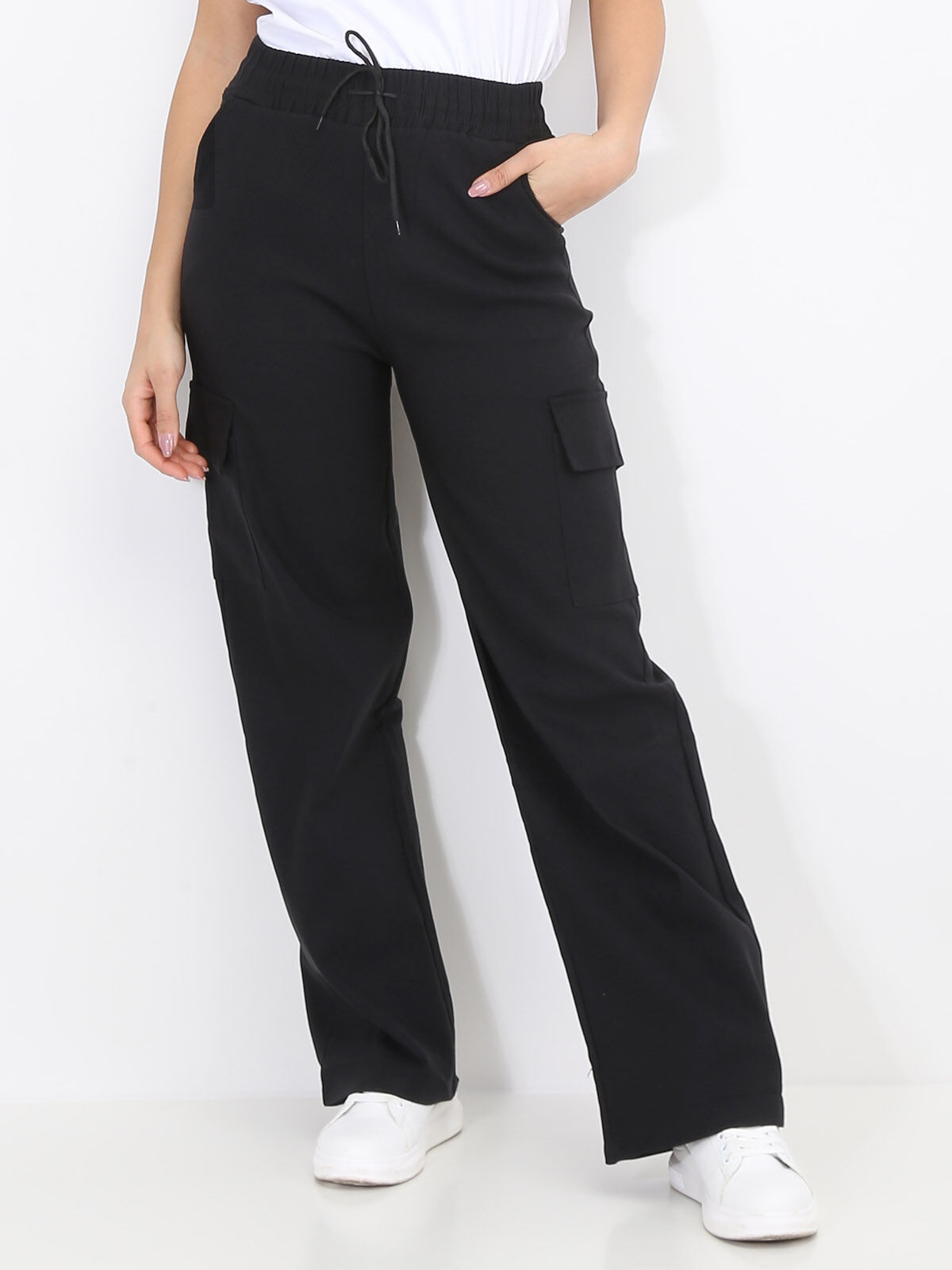 Pantalon cargo à taille élastiquée- Noir