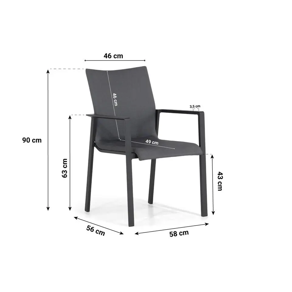 Tuinstoel stapelbaar Aluminium/textileen Grijs-antraciet Lifestyle Garden
