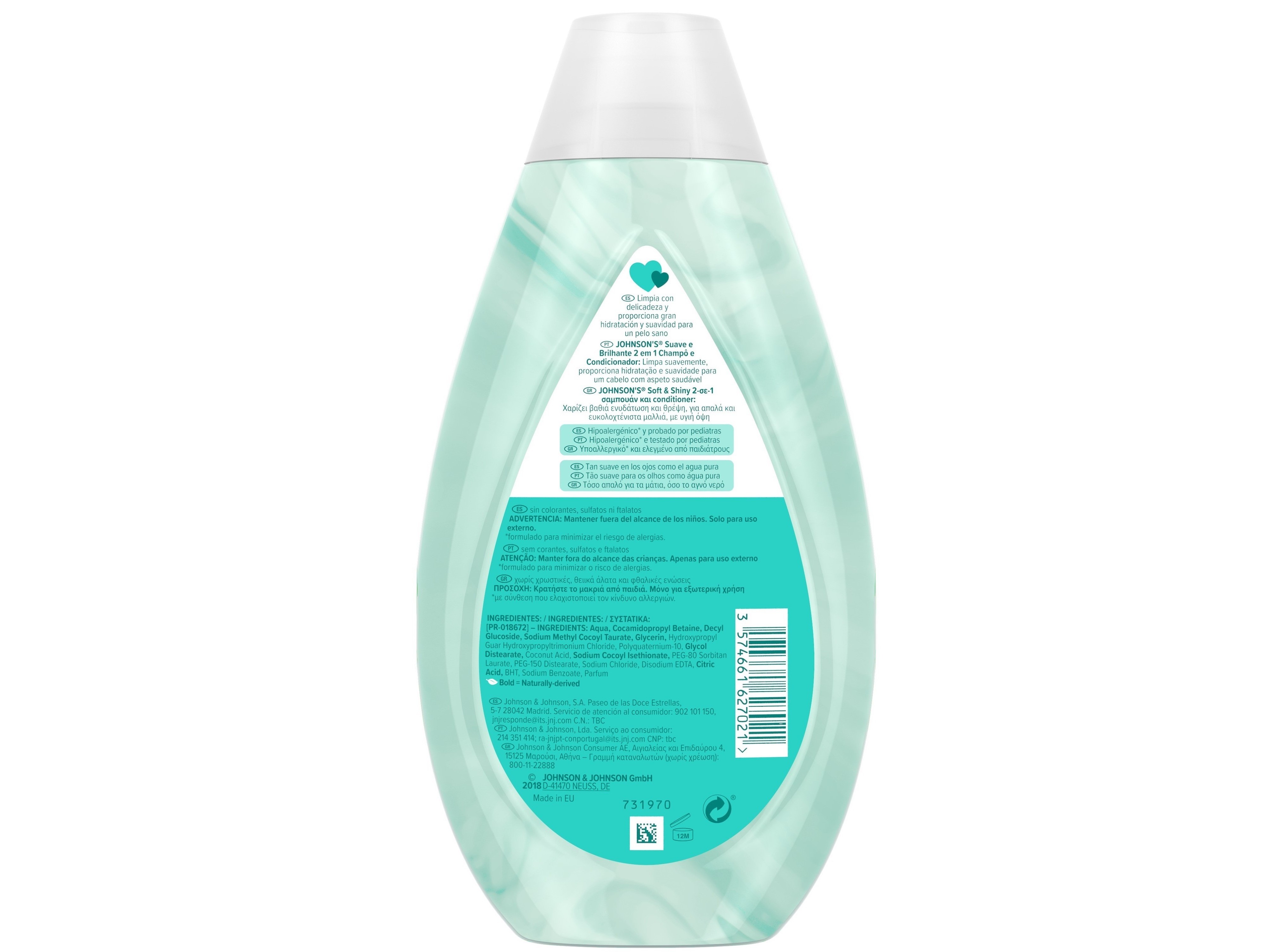 CHAMPÔ JOHNSON'S BABY SUAVE E BRILHO 2 EM 1 500ML