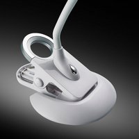Lampe de bureau à LED Swirl, pied/pince, blanc/argent