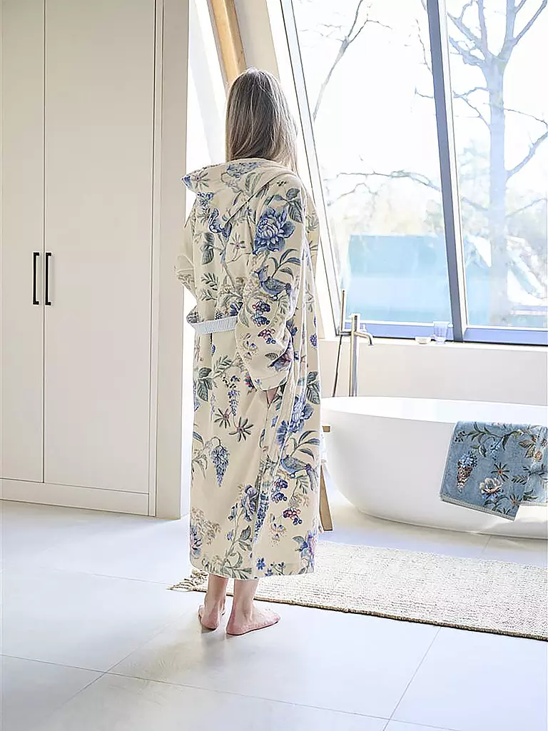 PIP STUDIO Damen Bademantel SECRET GARDEN Weiss-Blau weiss
