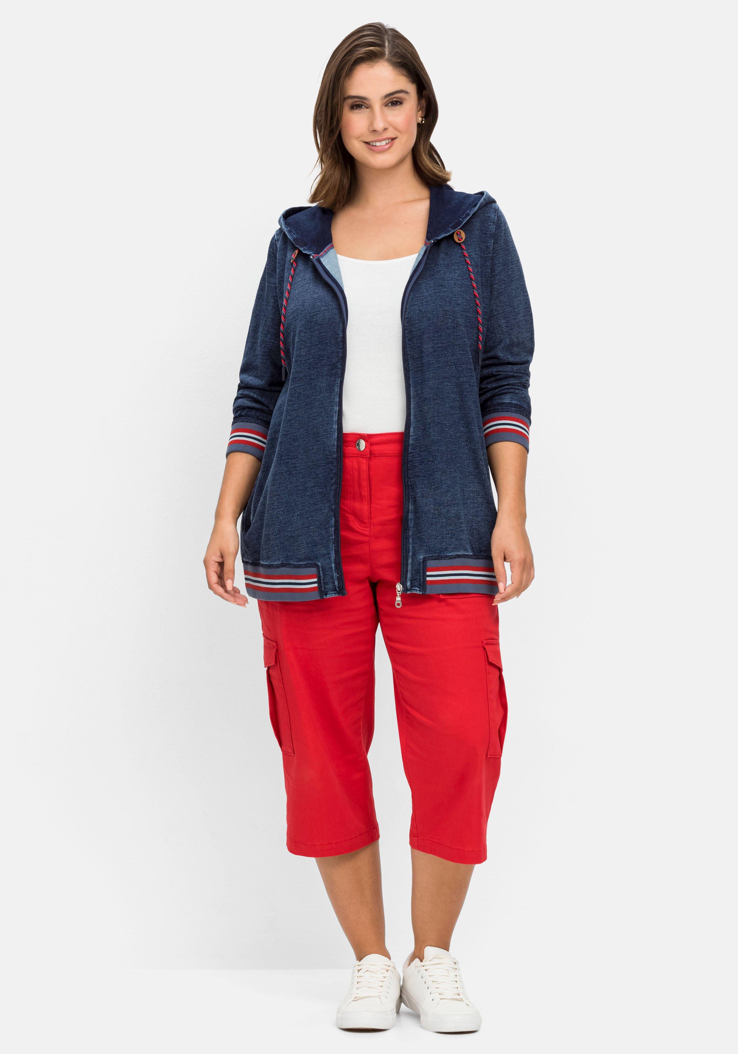 Sweatjacke in Denim-Optik, mit Streifenbündchen