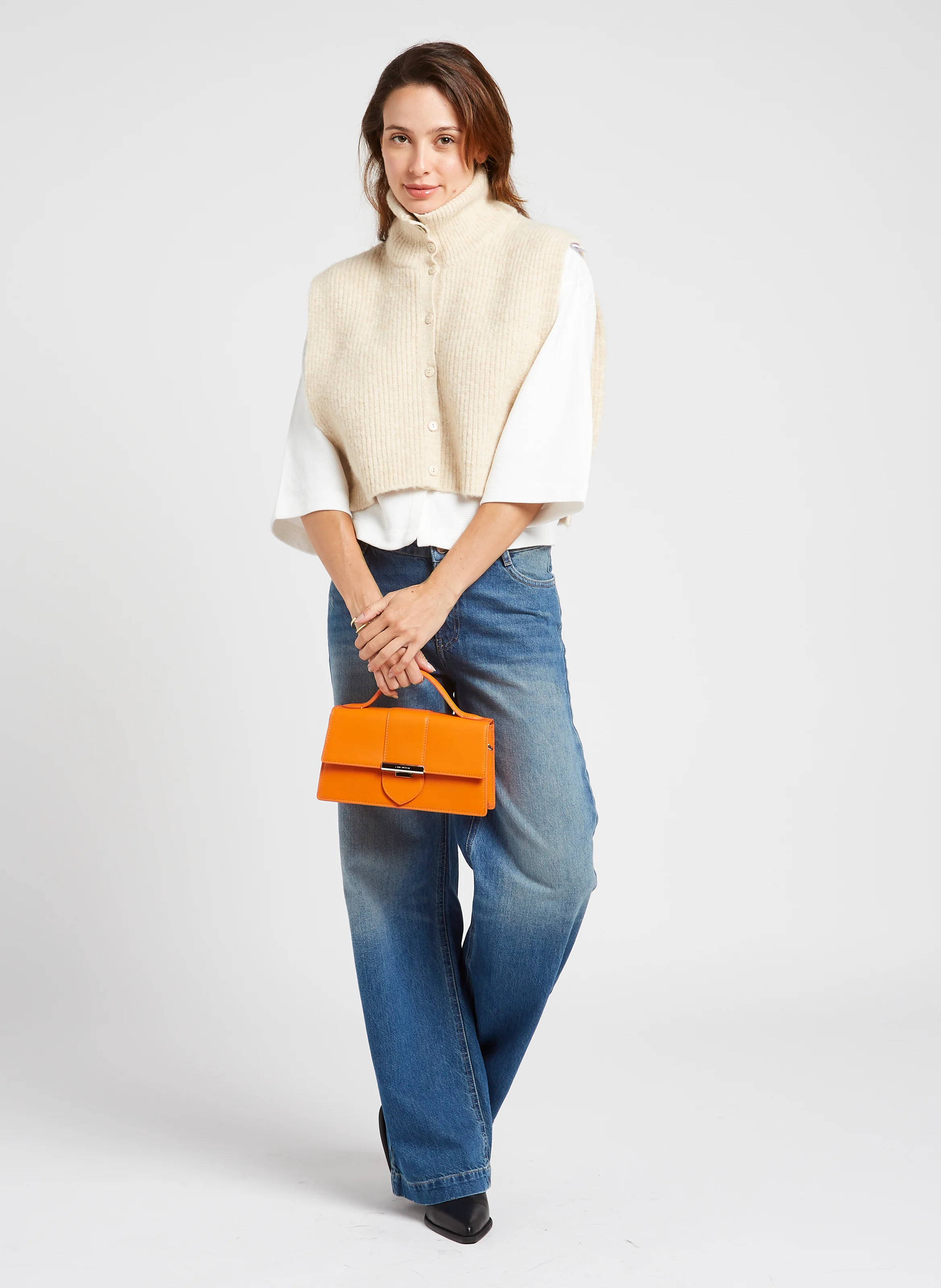 PARIS ILY - Sac porté épaule en cuir | Orange