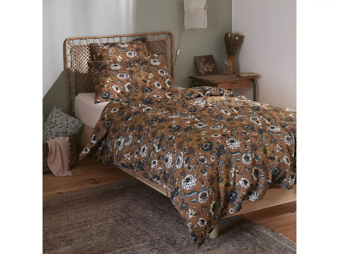 OXALIS - Housse de Couette 140x200cm Gaze de Coton Motifs Fleurs