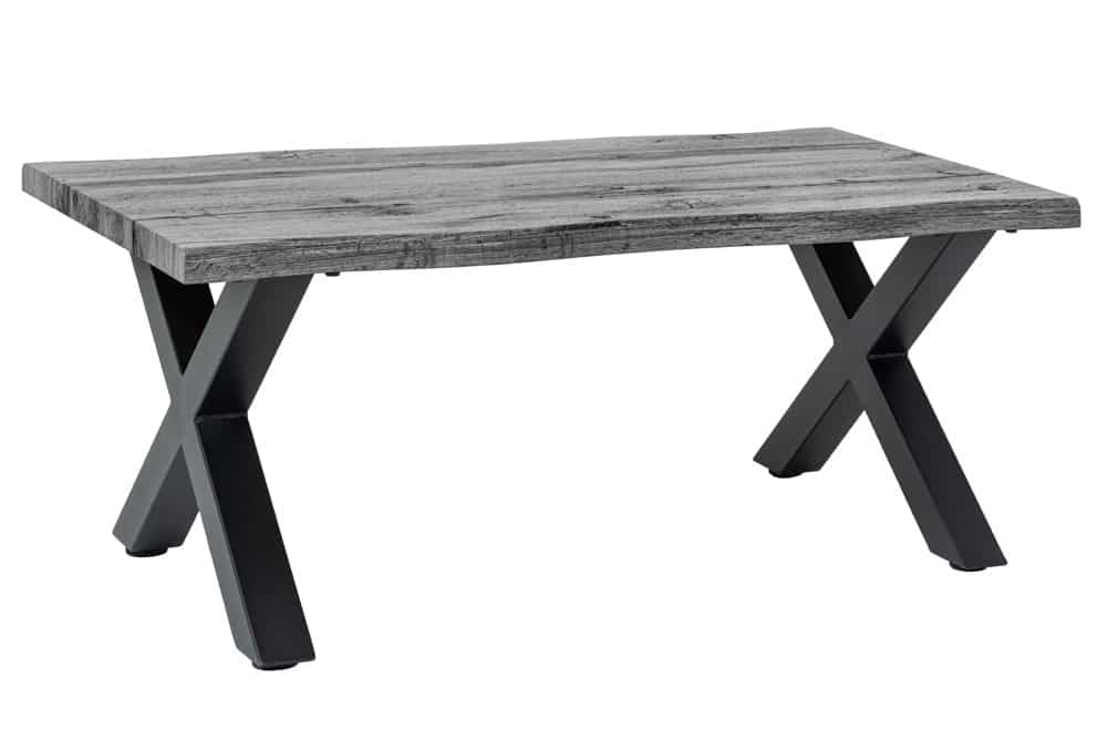 Industrial Couchtisch WILD 90cm grau Wildeichen-Design schwarz Metall Baumkante