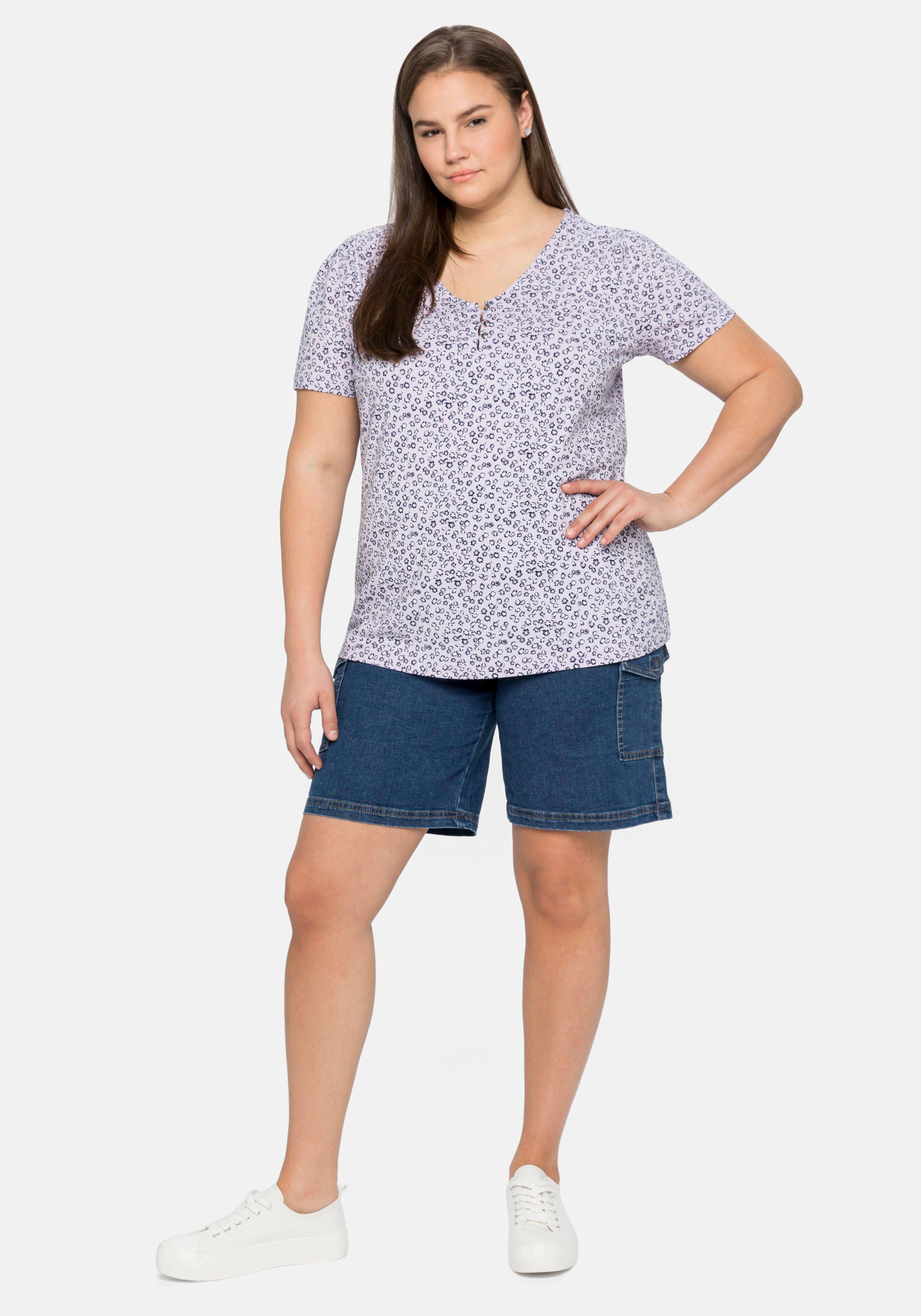 Shirt mit zartem Alloverdruck, leicht elastisch