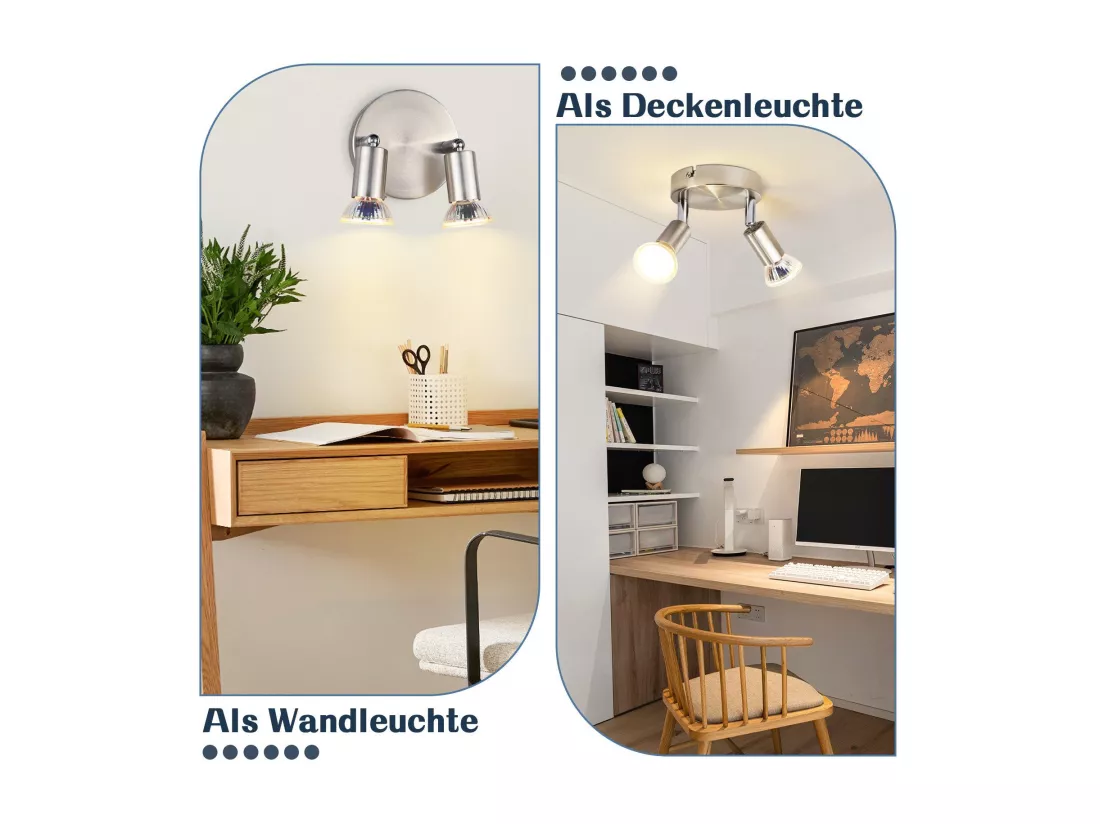 NETTLIFE Plafonnier LED GU10 -2 Spots de Plafond Ronde Moderne Spots de Plafond 350° pour Cuisines Couloir Chambre Salon - sans Ampoule chrome