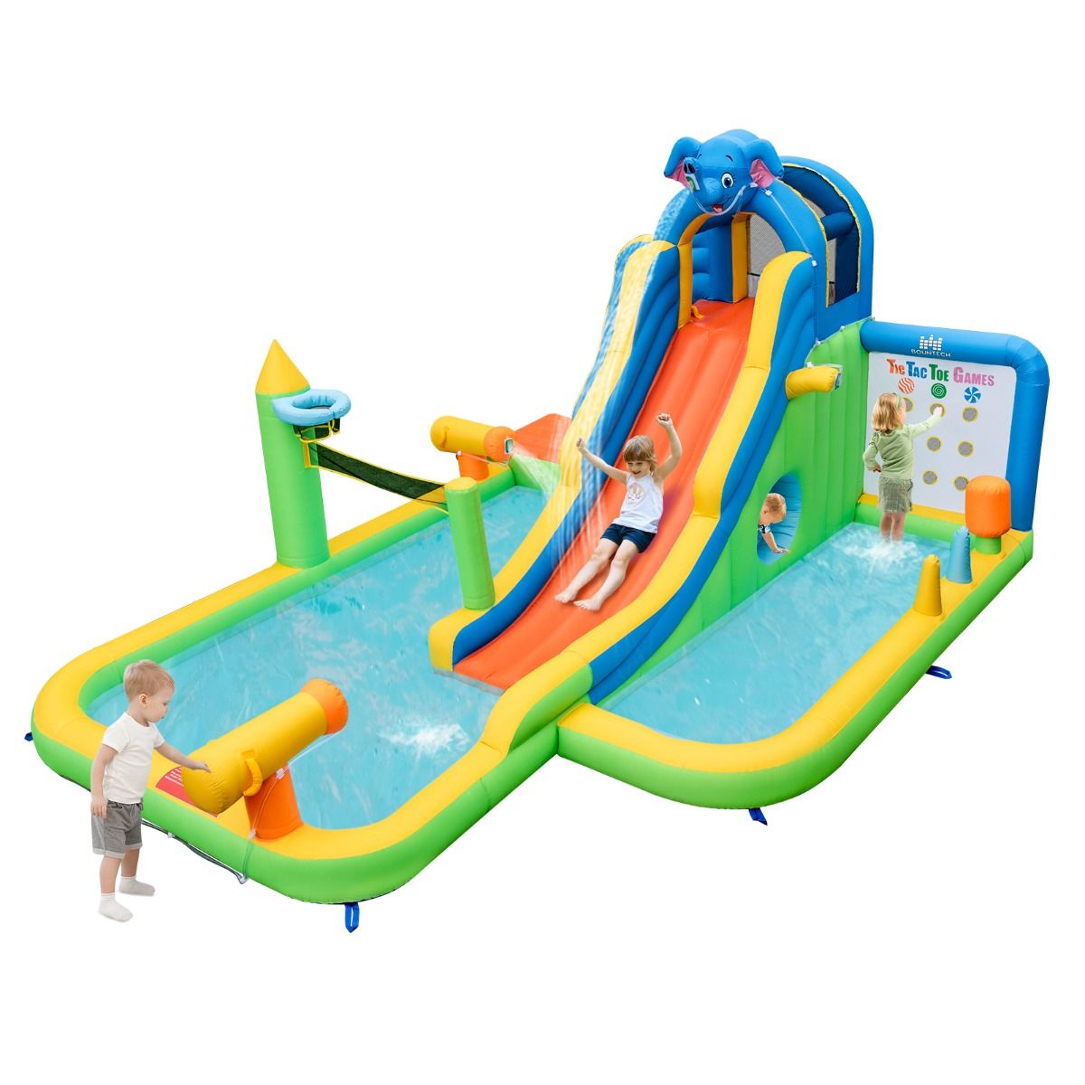 Toboggan Aquatique Gonflable Géant pour Enfants Piscine à Éclaboussures sures Mur D'escalade Canons à Eau Lancer D'anneaux Cerceau (sans Souffleur) Multicolore - Lidl-Manfred