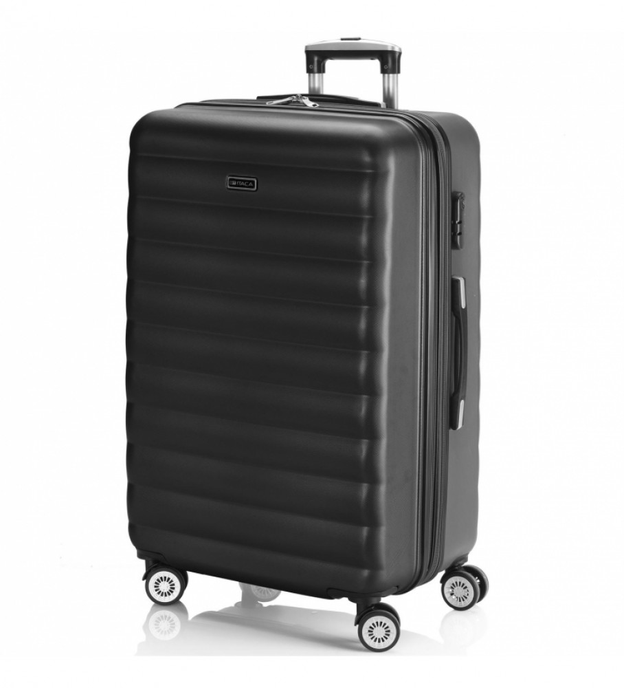 Mala de viagem grande com 4 rodas ITACA 71270 preta - 75x49x30cm -