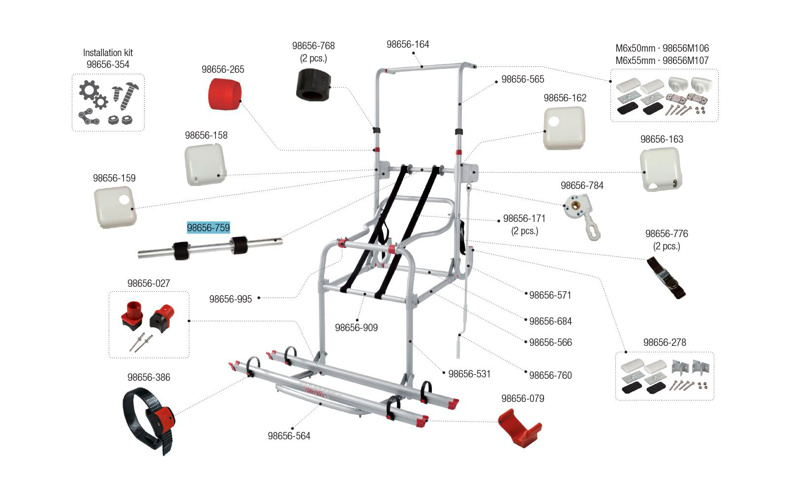 Fiamma Wicklungsrohr Kit passend für Carry Bike Lift 77 - Fiamma Ersatzteilnummer 98656-759