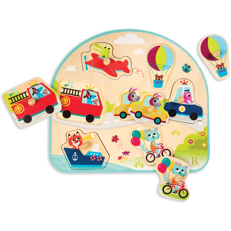 B.TOYS B. Vehicles On The Go - Holzpuzzle Verrückte Fahrzeuge 7-teilig Mehrfarbig