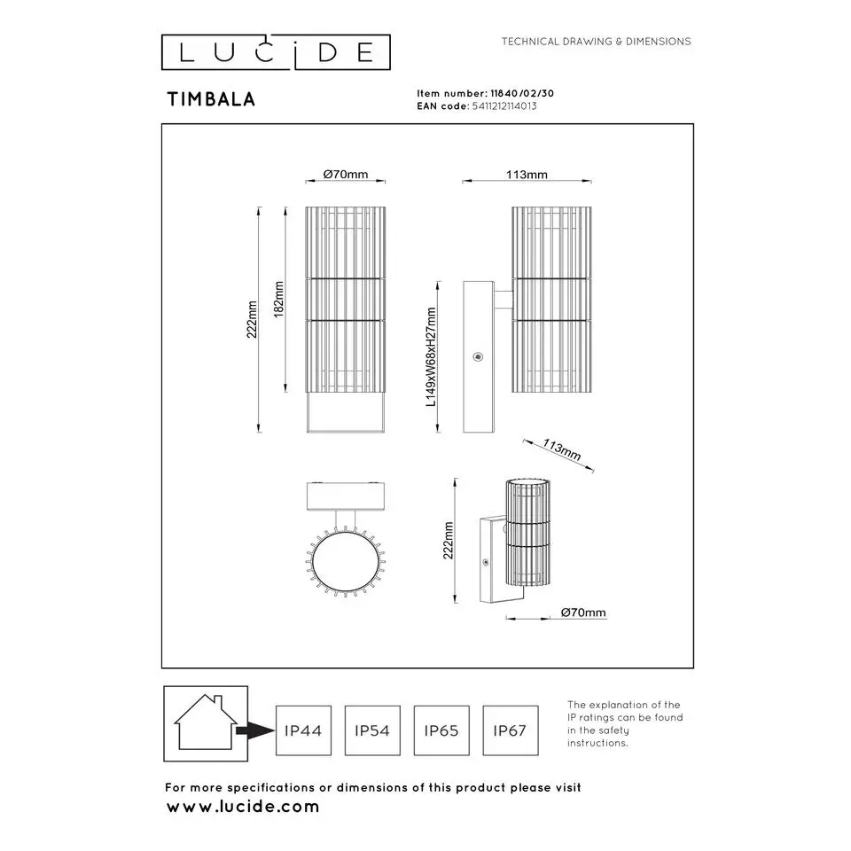 Lucide TIMBALA Wandspot - Zwart