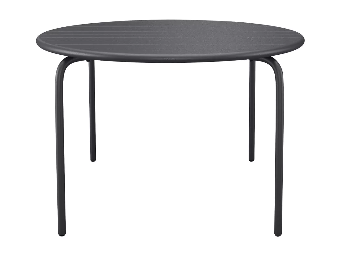 Salle à manger de jardin en métal - une table ronde D.130cm et 6 fauteuils empilables - Gris anthracite - MIRMANDE de MYLIA
