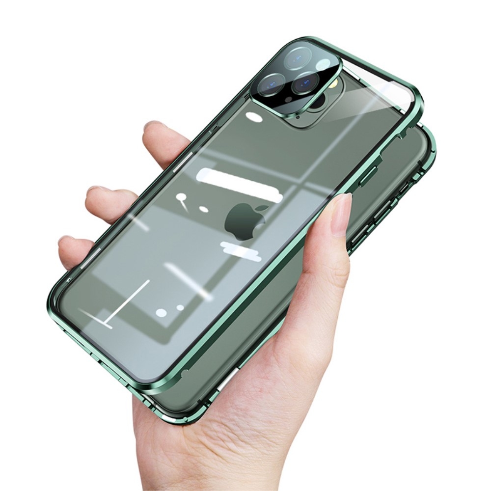 iPhone 11 Magnetische Alu Schutzhülle mit Panzer Glas Backcover   Display- / Kameraglasschutz (Magnet-Technologie) - Grün