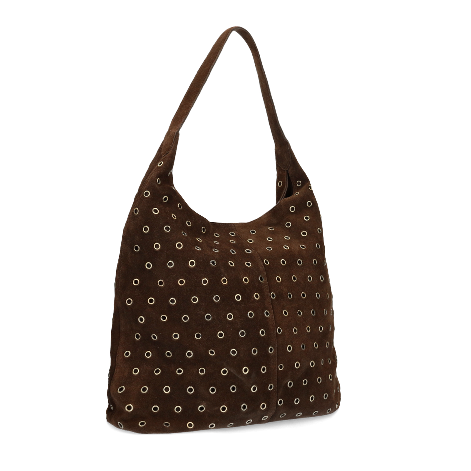 Bruine suède shopper met studs
