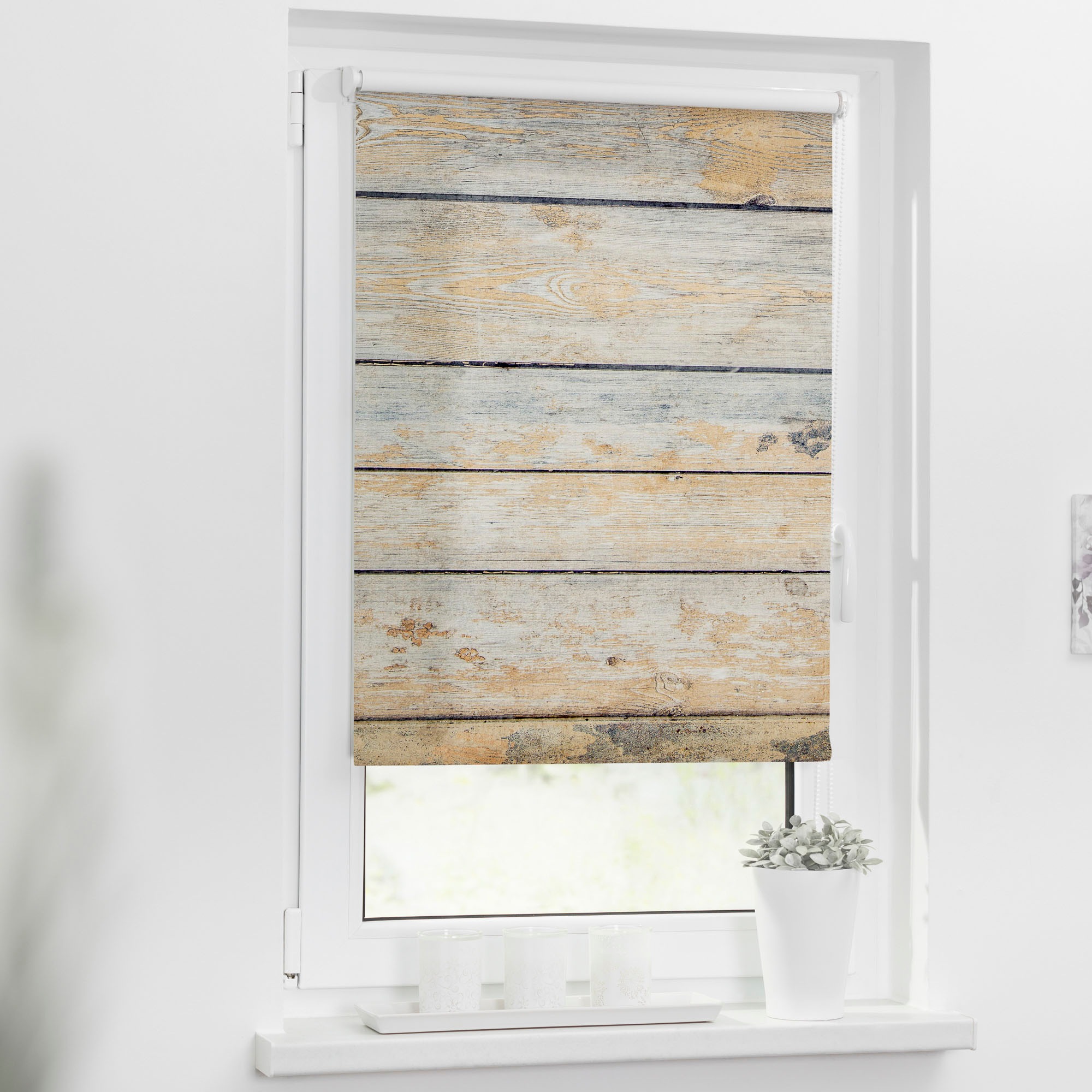 LICHTBLICK ORIGINAL Seitenzugrollo »Klemmfix Motiv Bretter Shabby« Lichtschutz ohne Bohren freihängend bedruckt