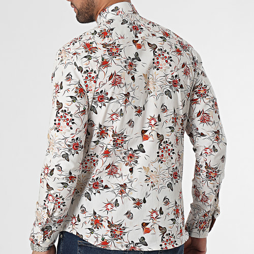 Chemise Manches Longues Beige Clair Rouge