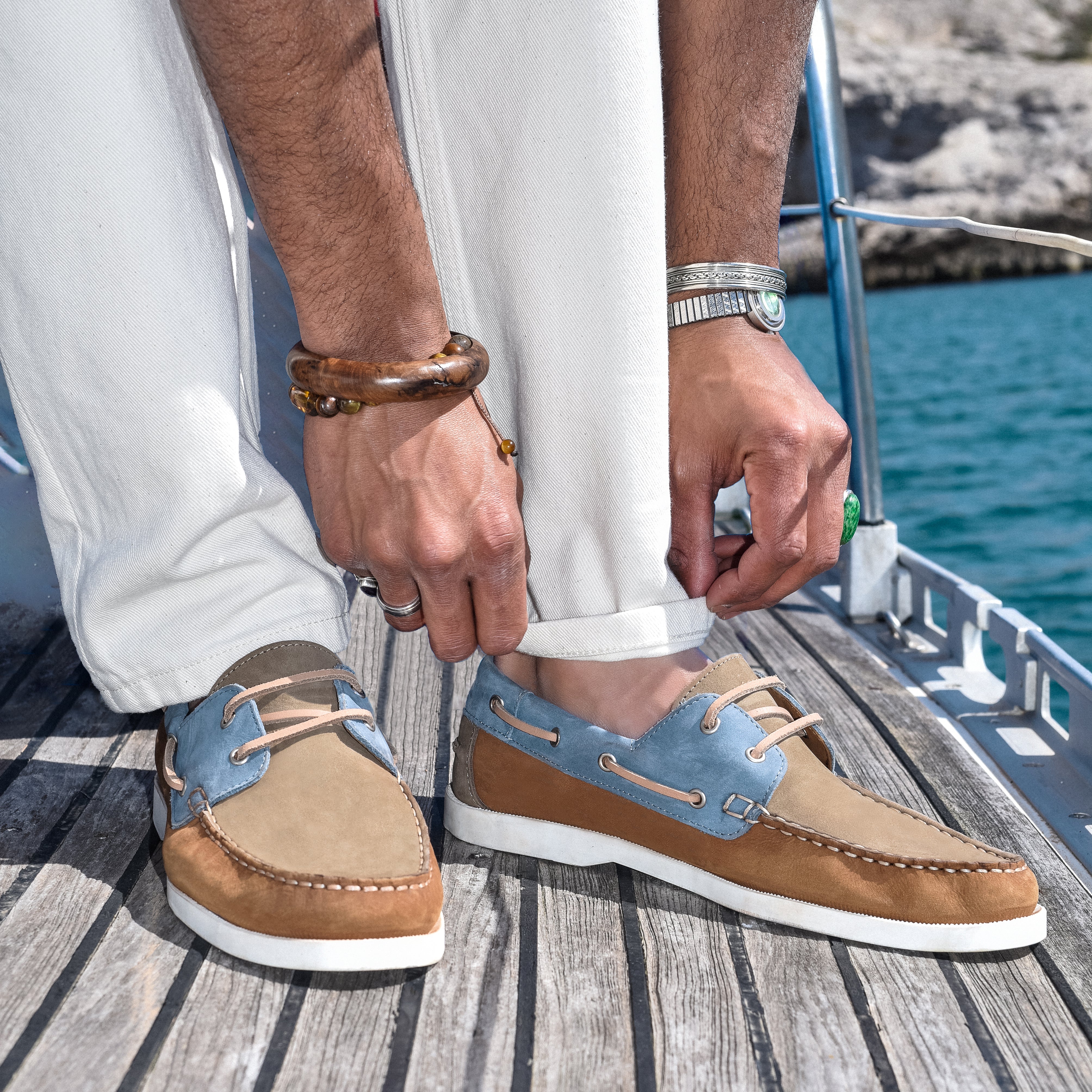 Bato-Chaussure bateau en nubuck gold & jean